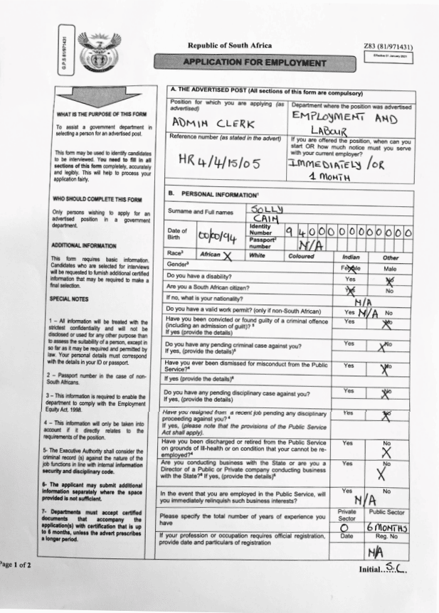 Z83 Form 2024 Lanny Modesty
